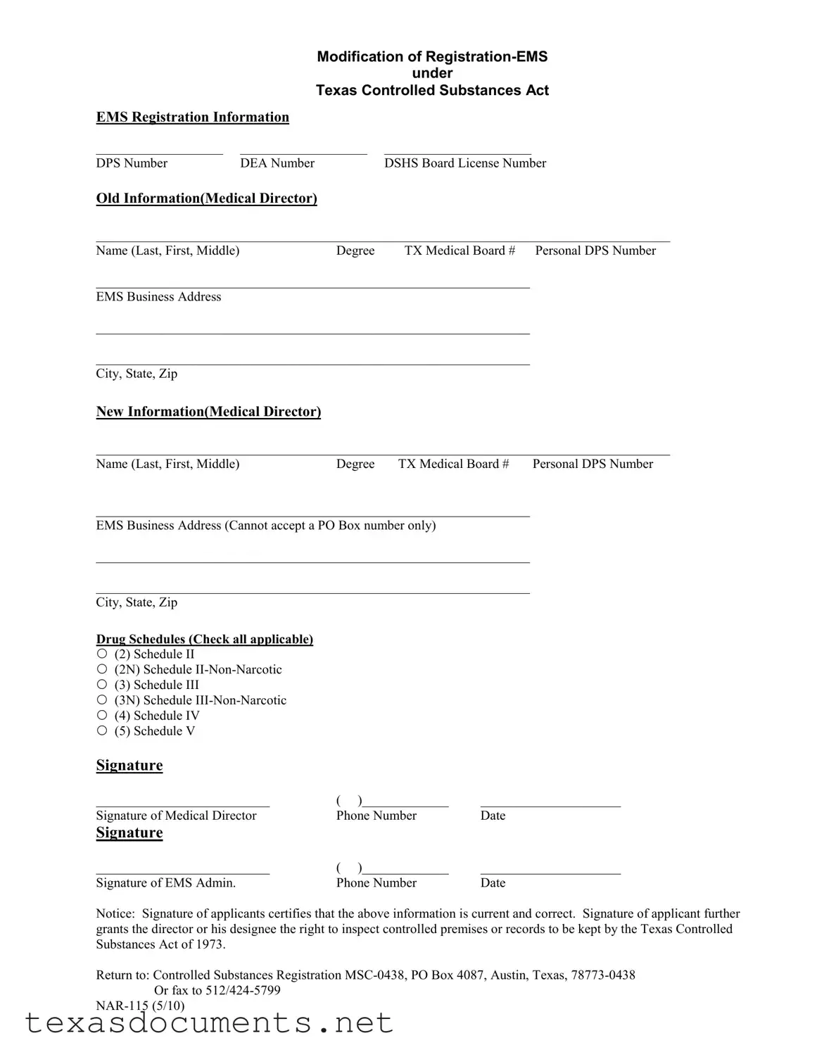 Fill Your Texas Nar 115 Form