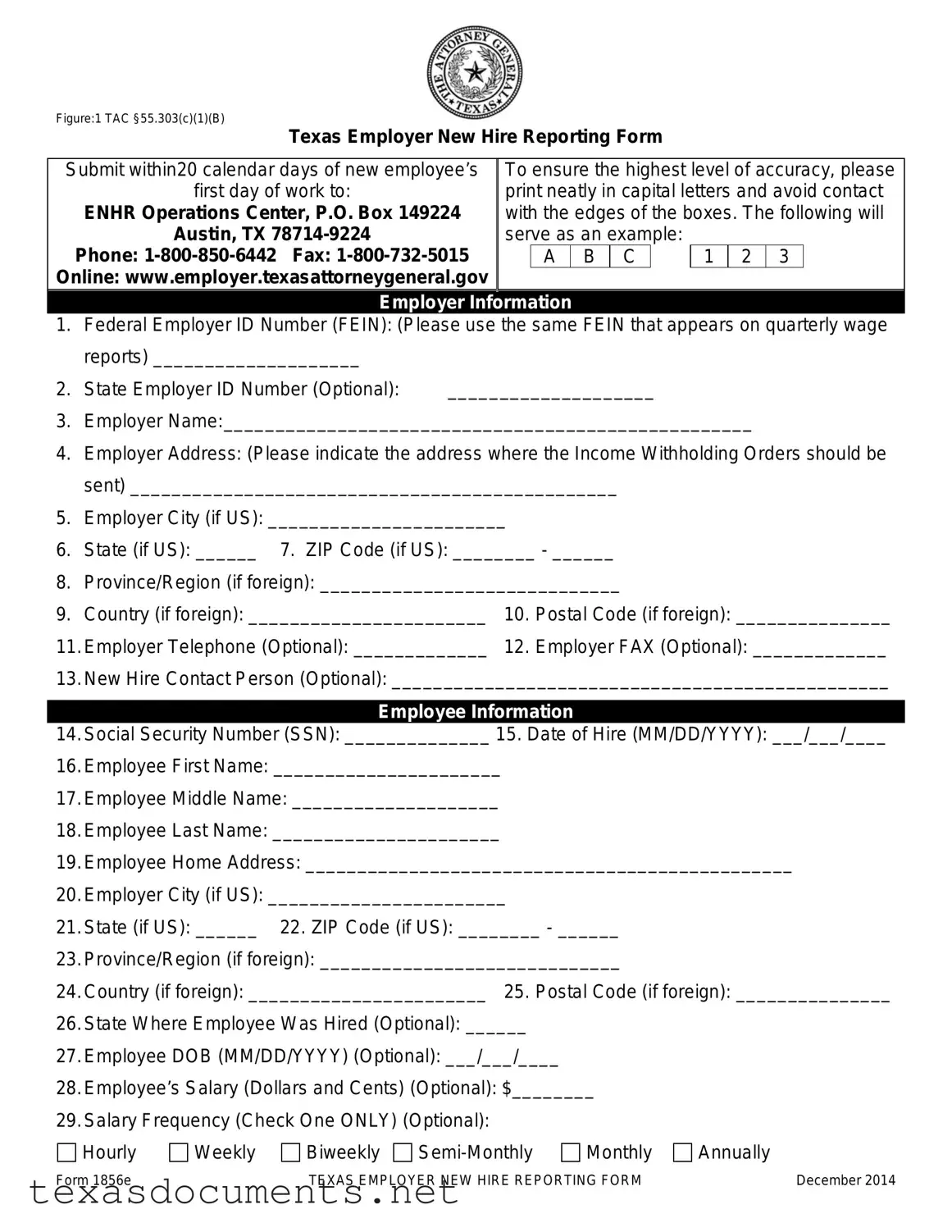 Fill Your Texas New Hire Reporting Form