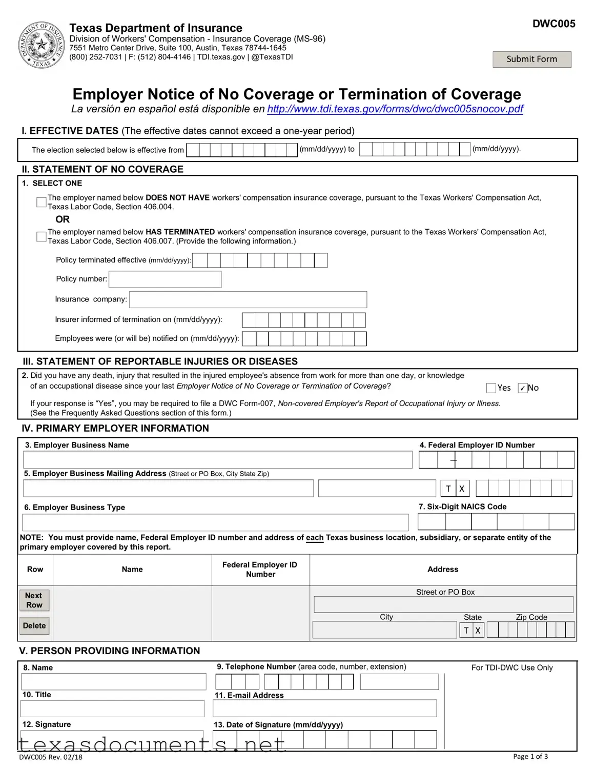 Fill Your Texas Notice Form