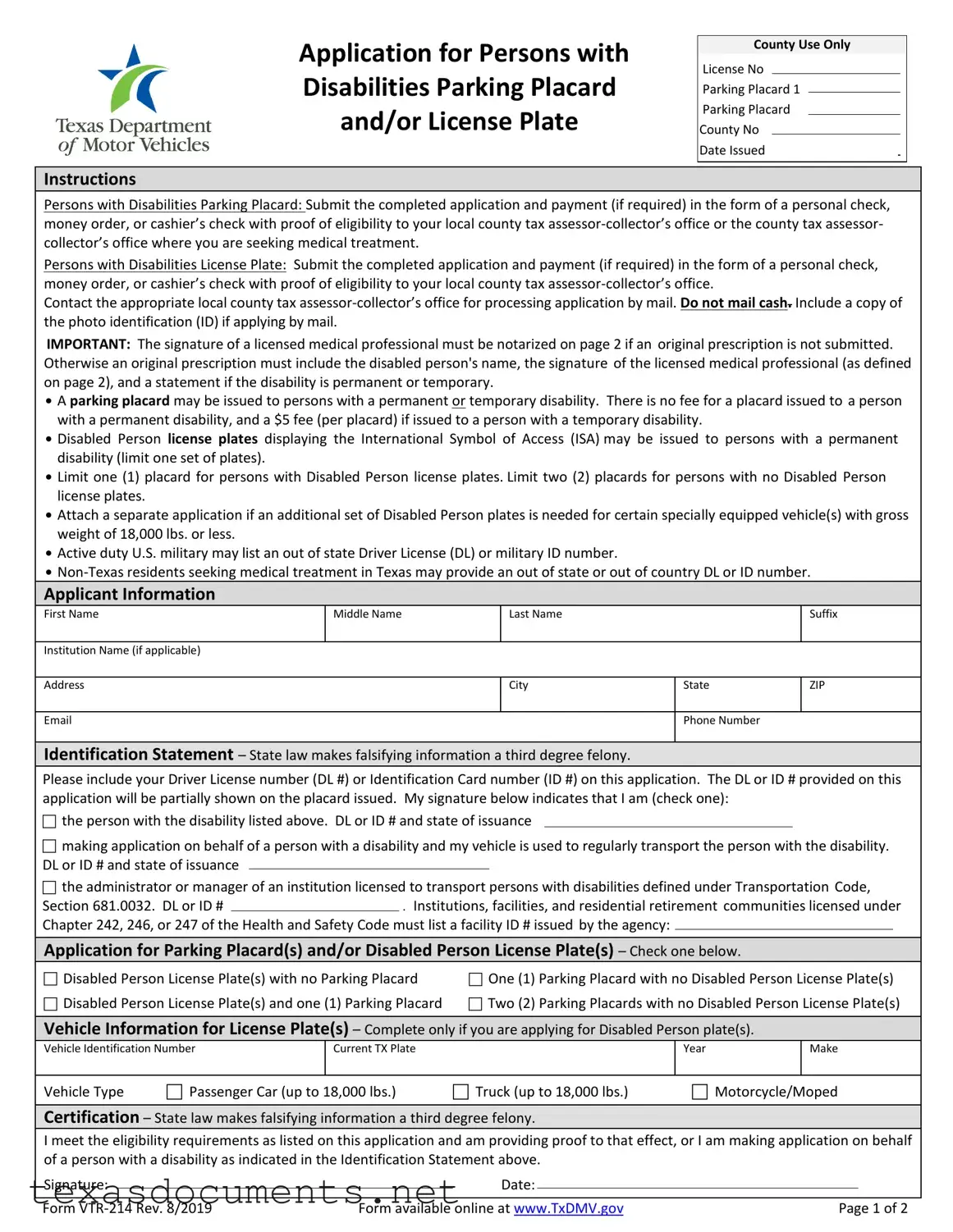 Fill Your Texas Parking Vtr 214 Form