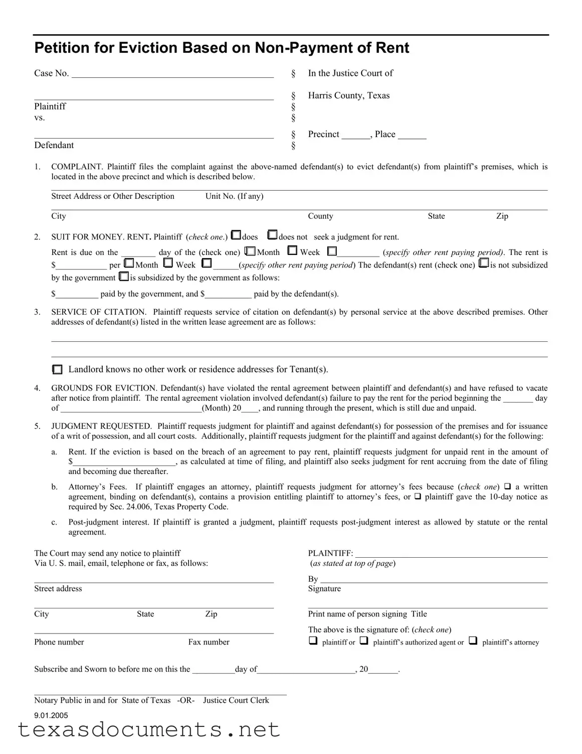 Fill Your Texas Petition Eviction Form