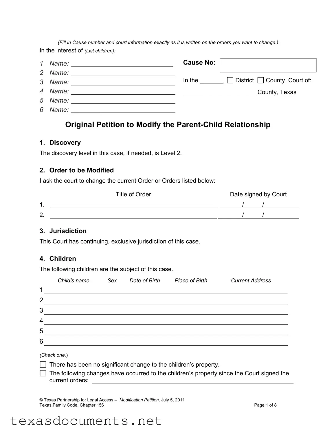 Fill Your Texas Petition Modify Form