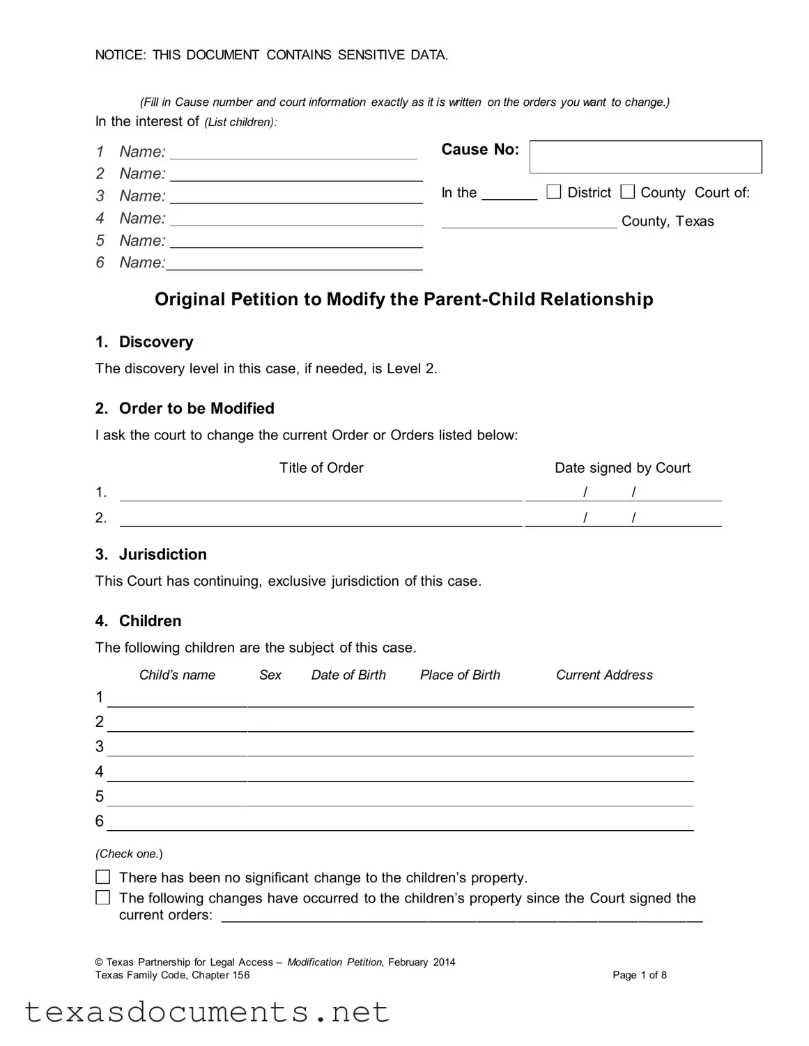 Fill Your Texas Petition To Modify Form