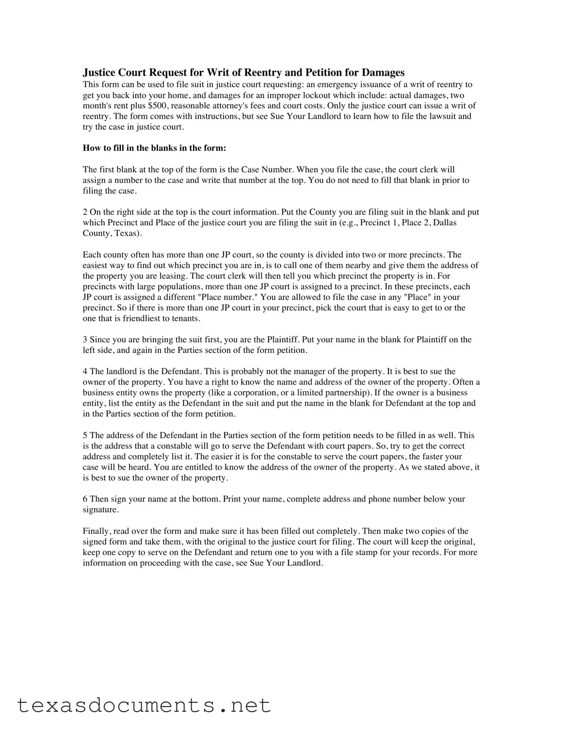 Fill Your Texas Plaintiffs Petition Form