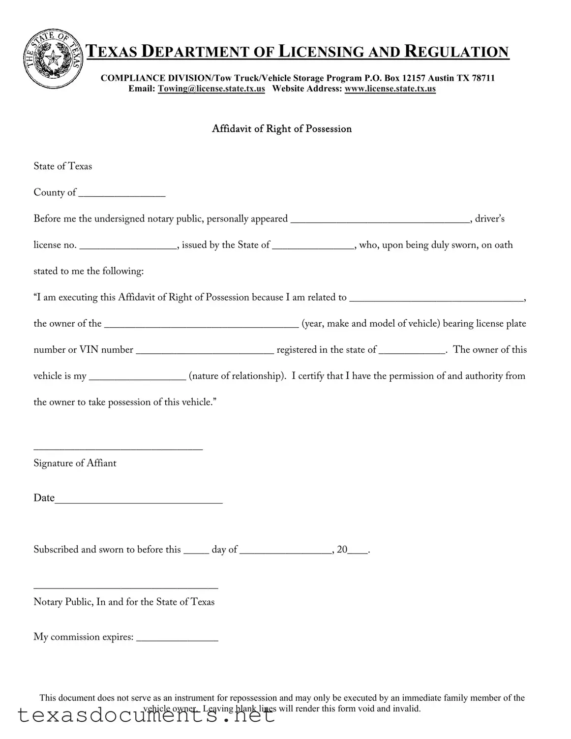 Fill Your Texas Possession Form