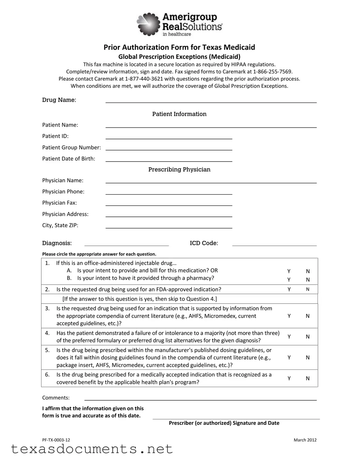 Fill Your Texas Pre Authorization Request Form
