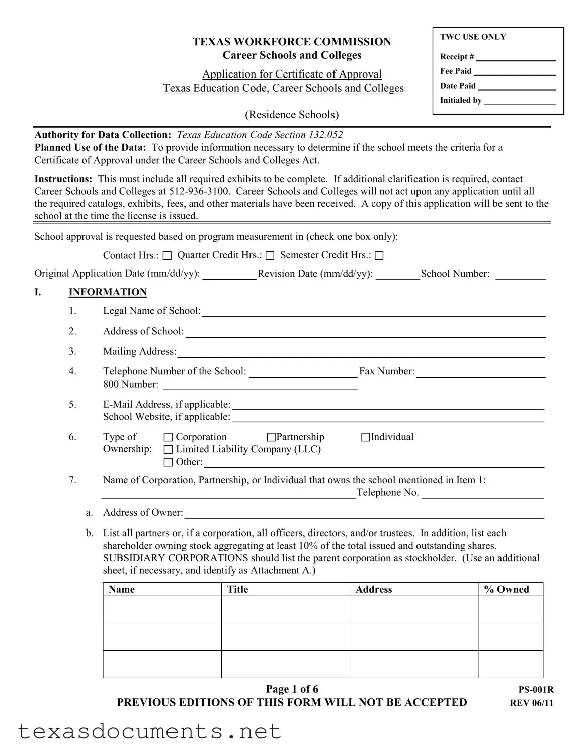 Fill Your Texas Ps 001R Form
