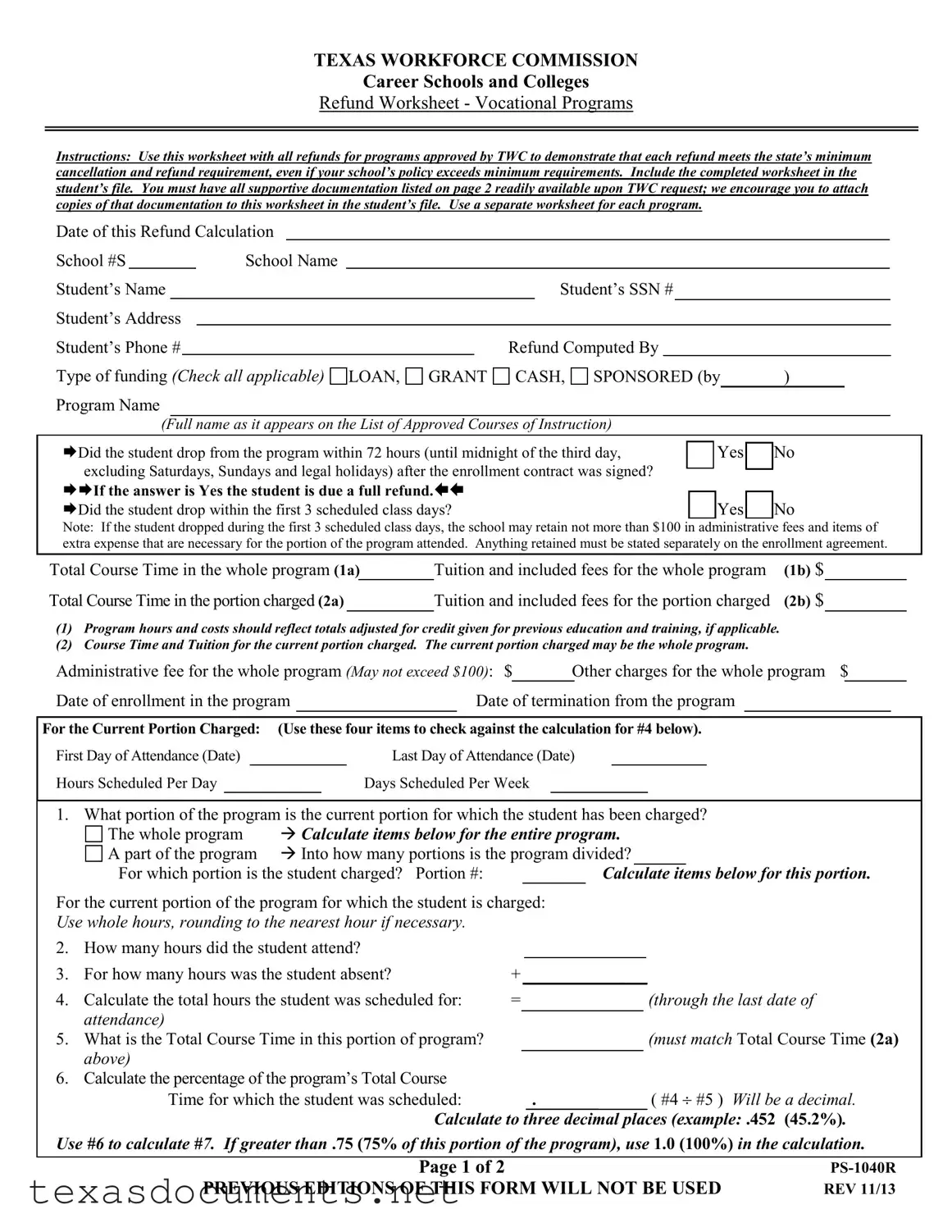Fill Your Texas Ps 1040R Form