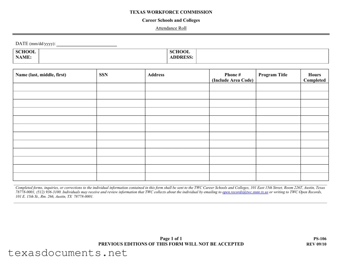 Fill Your Texas Ps 106 Form