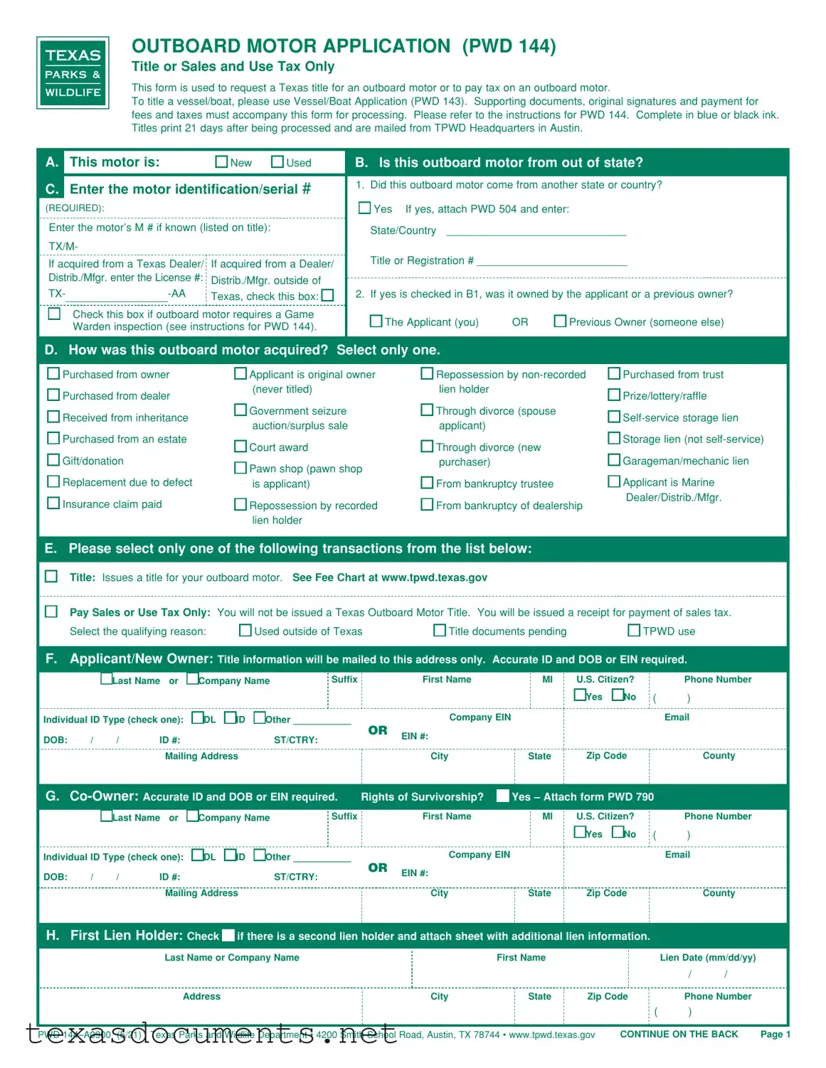 Fill Your Texas Pwd 144 Form