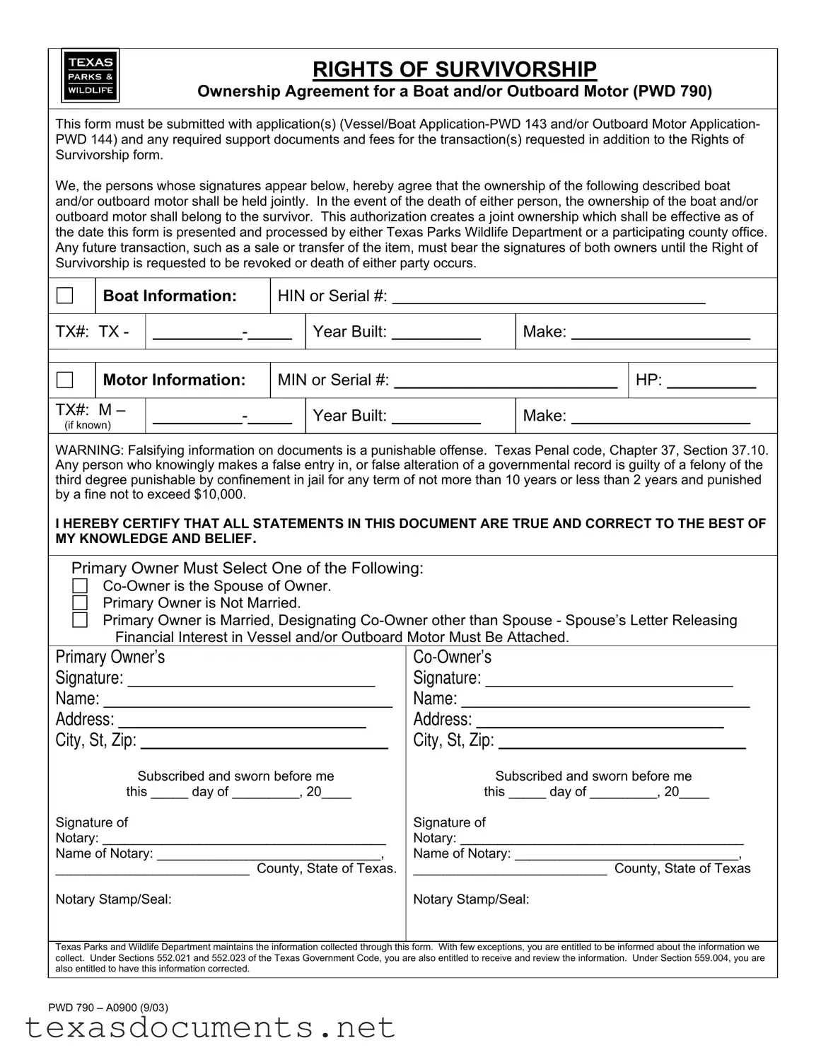 Fill Your Texas Pwd 790 Form