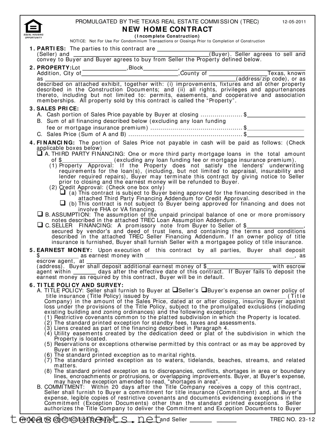 Fill Your Texas Real Estate Sales Contract Form