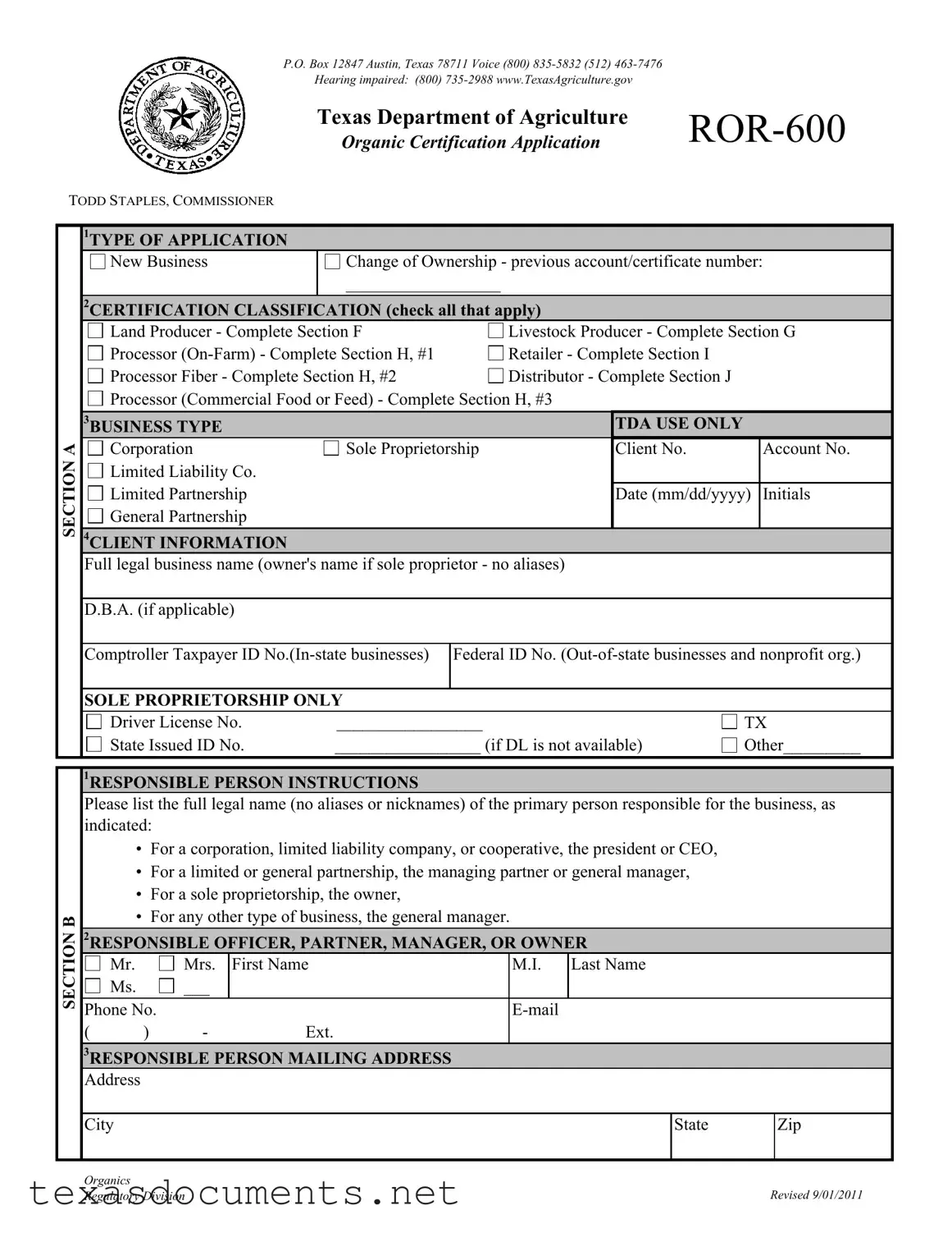 Fill Your Texas Ror 600 Form