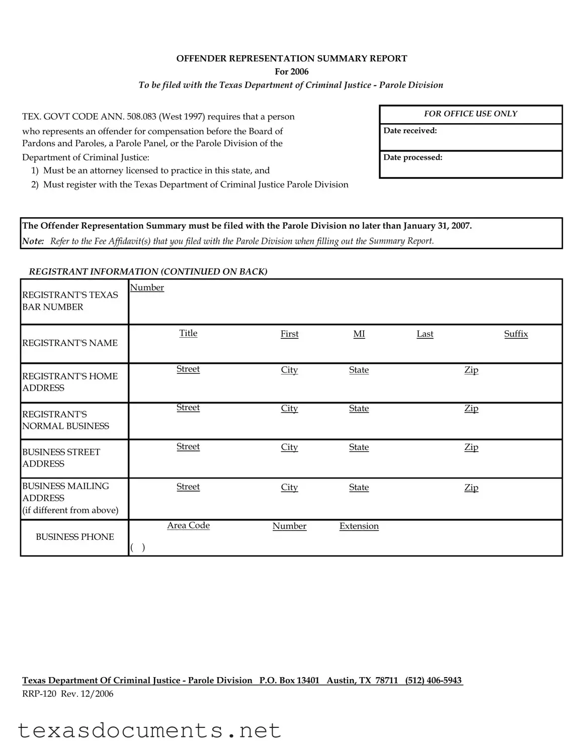 Fill Your Texas Rrp 120 Form