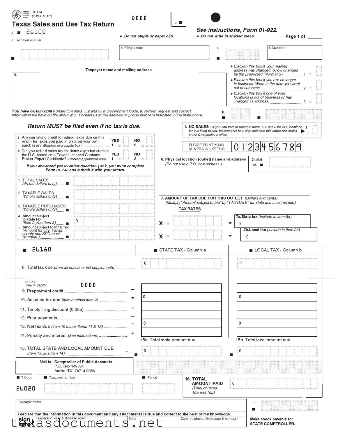 Fill Your Texas Sales 01 922 Form