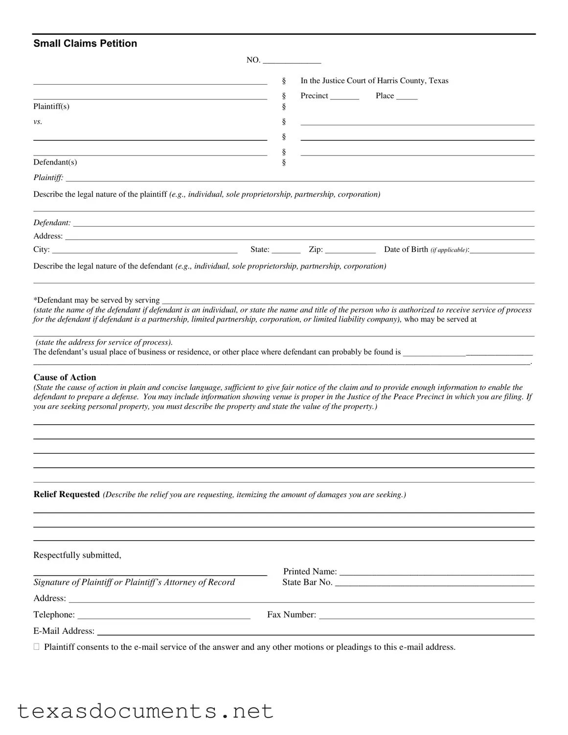 Fill Your Texas Small Claims Form