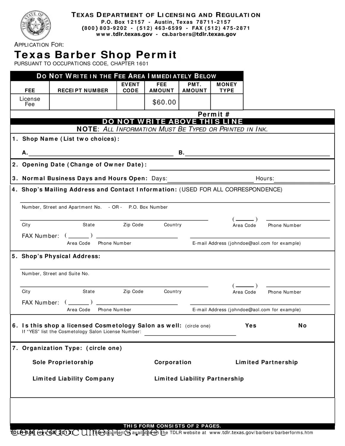 Fill Your Texas Tdlr Bar Form