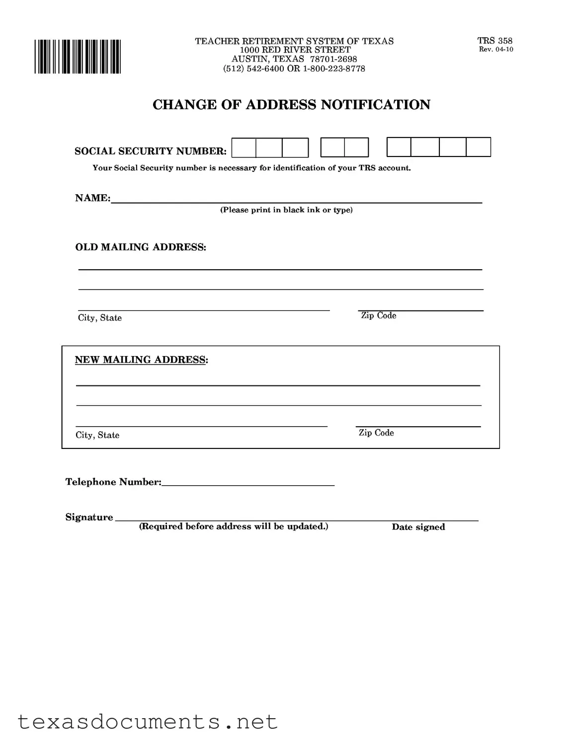Fill Your Texas Trs 358 Form