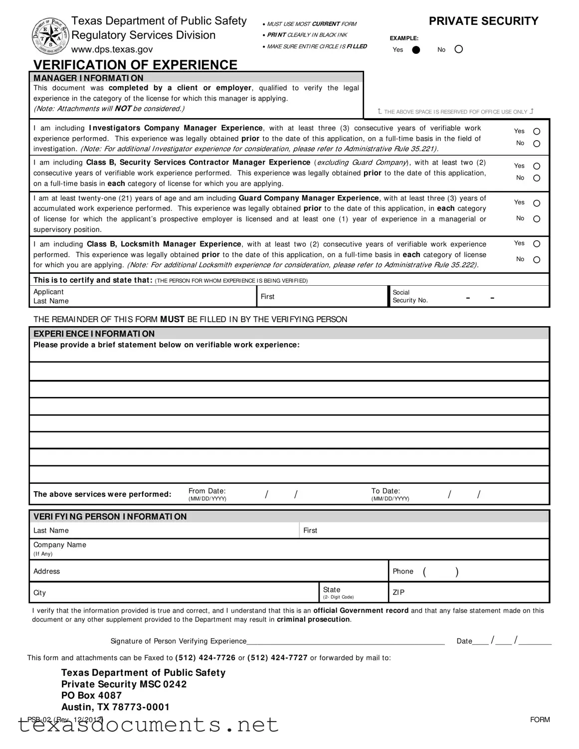 Fill Your Texas Verification Form