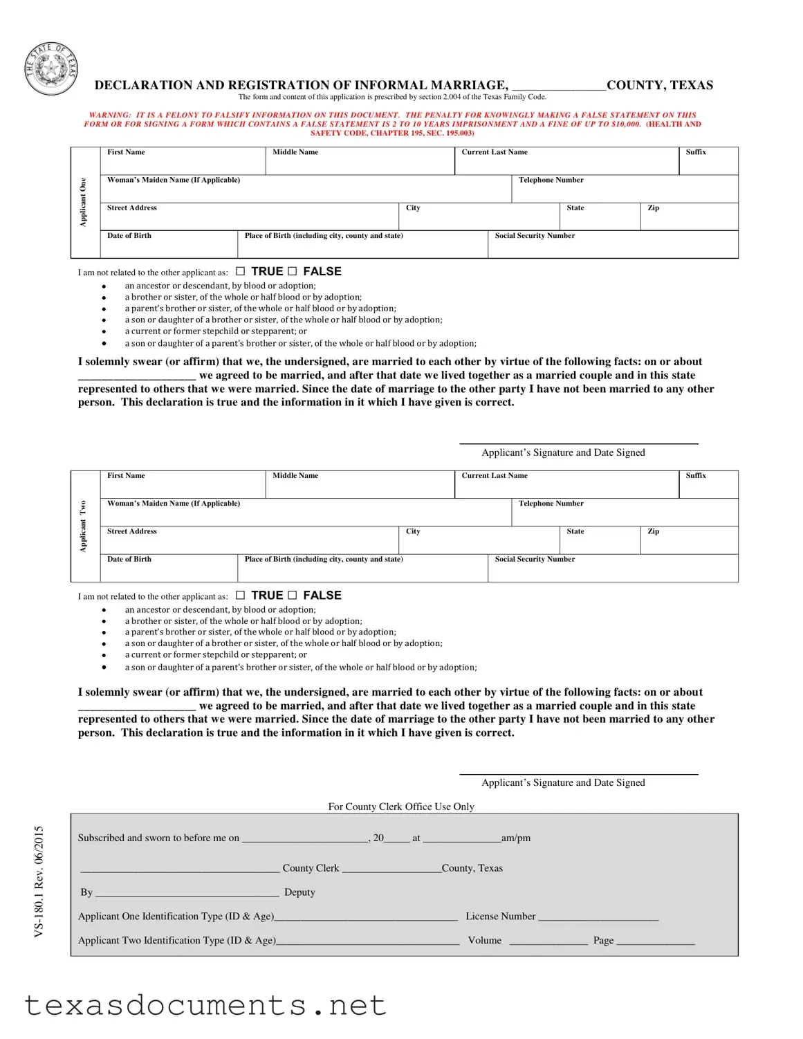 Fill Your Texas Vs 180 1 Form