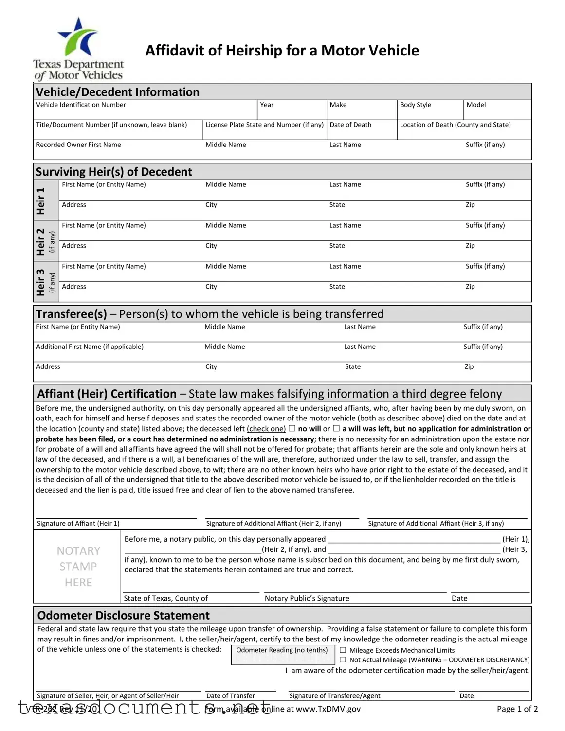 Fill Your Texas Vtr 262 Form