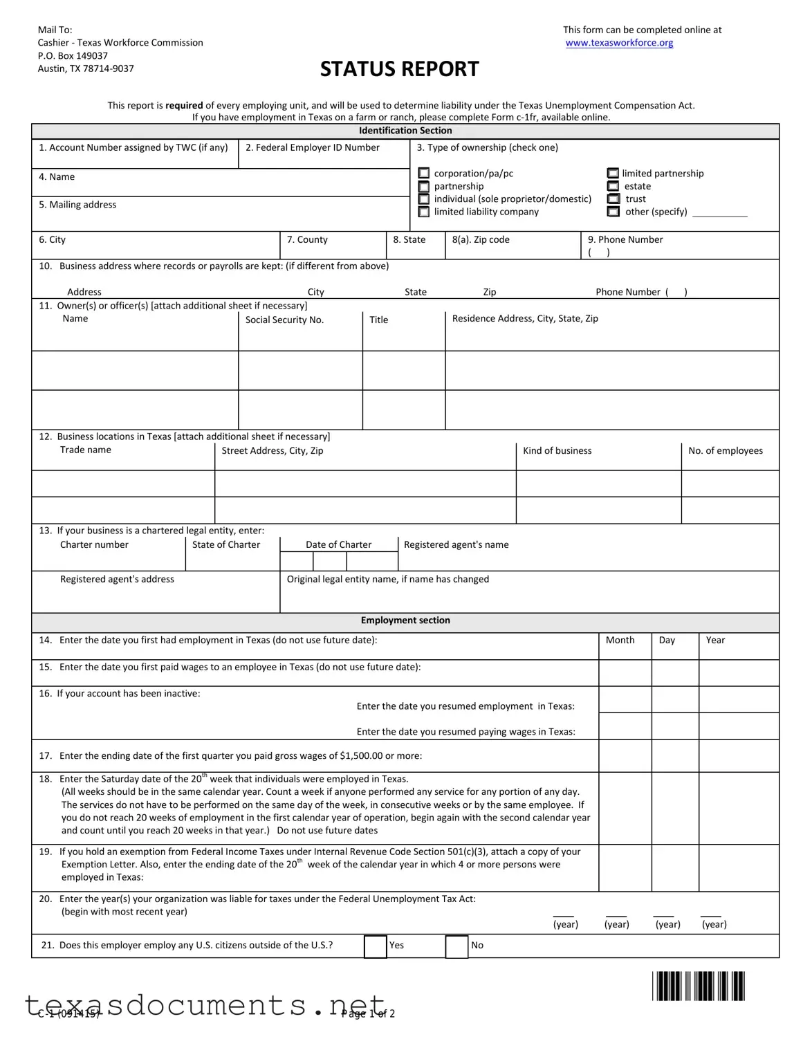 Fill Your Texas Workforce Commission Report Form