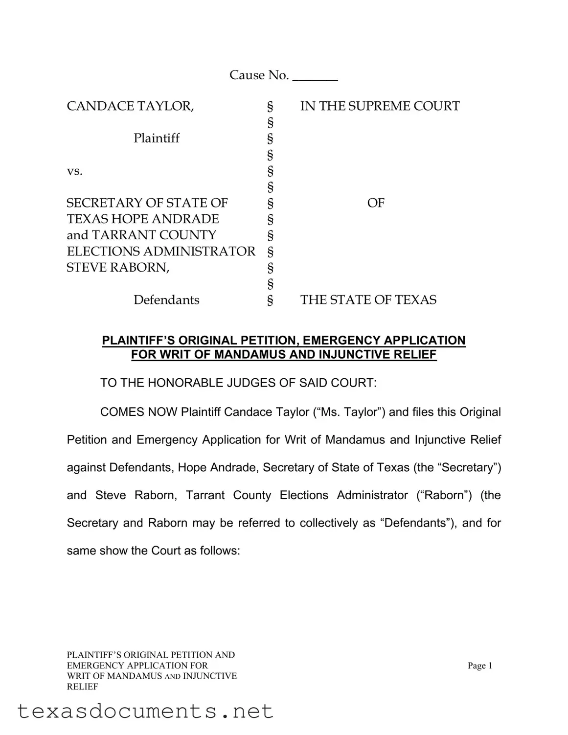 Fill Your Texas Writ Mandamus Form