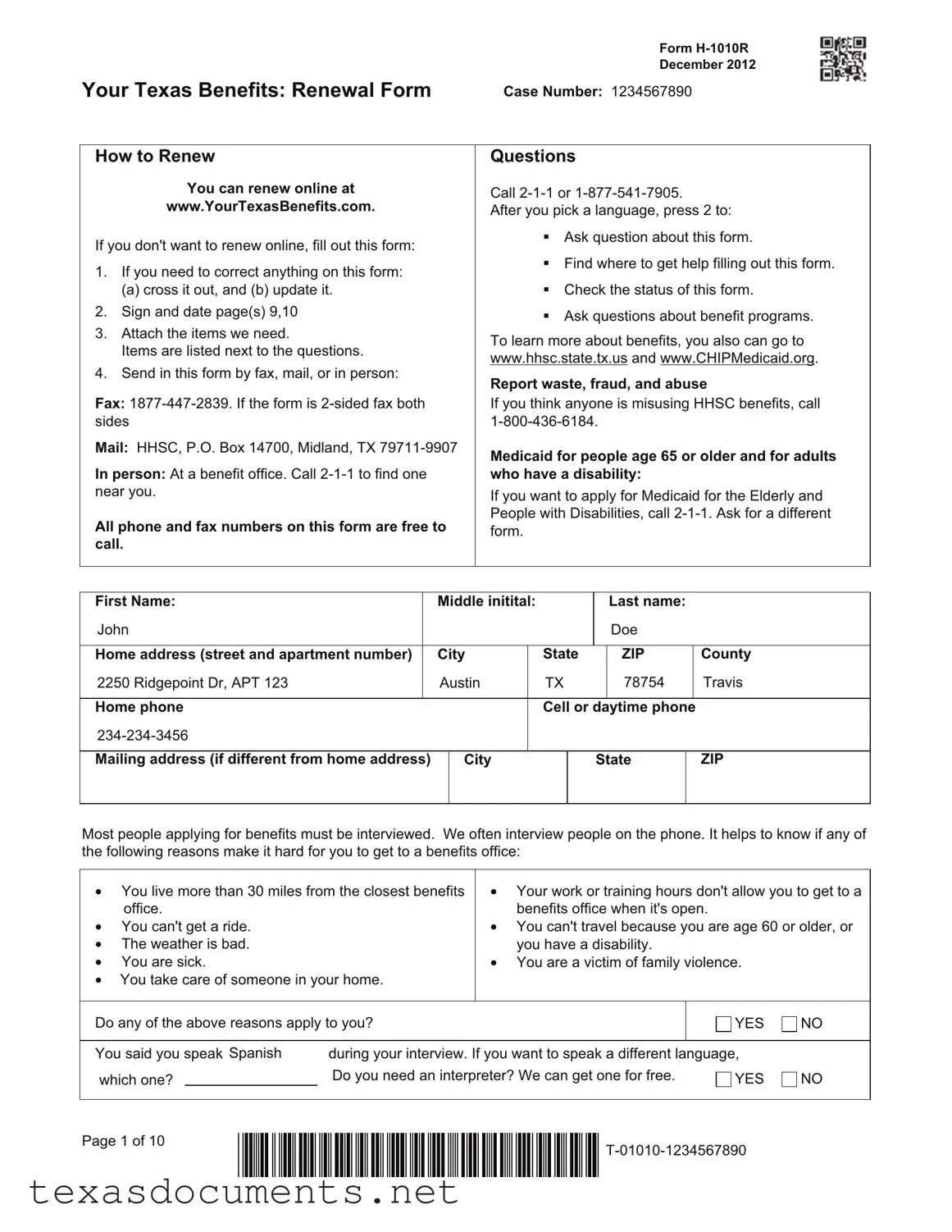 Fill Your Your Texas Benefits Form